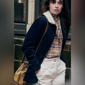 Sezane Will Jacket Navy Corduroy Faux Sherpa Size XS